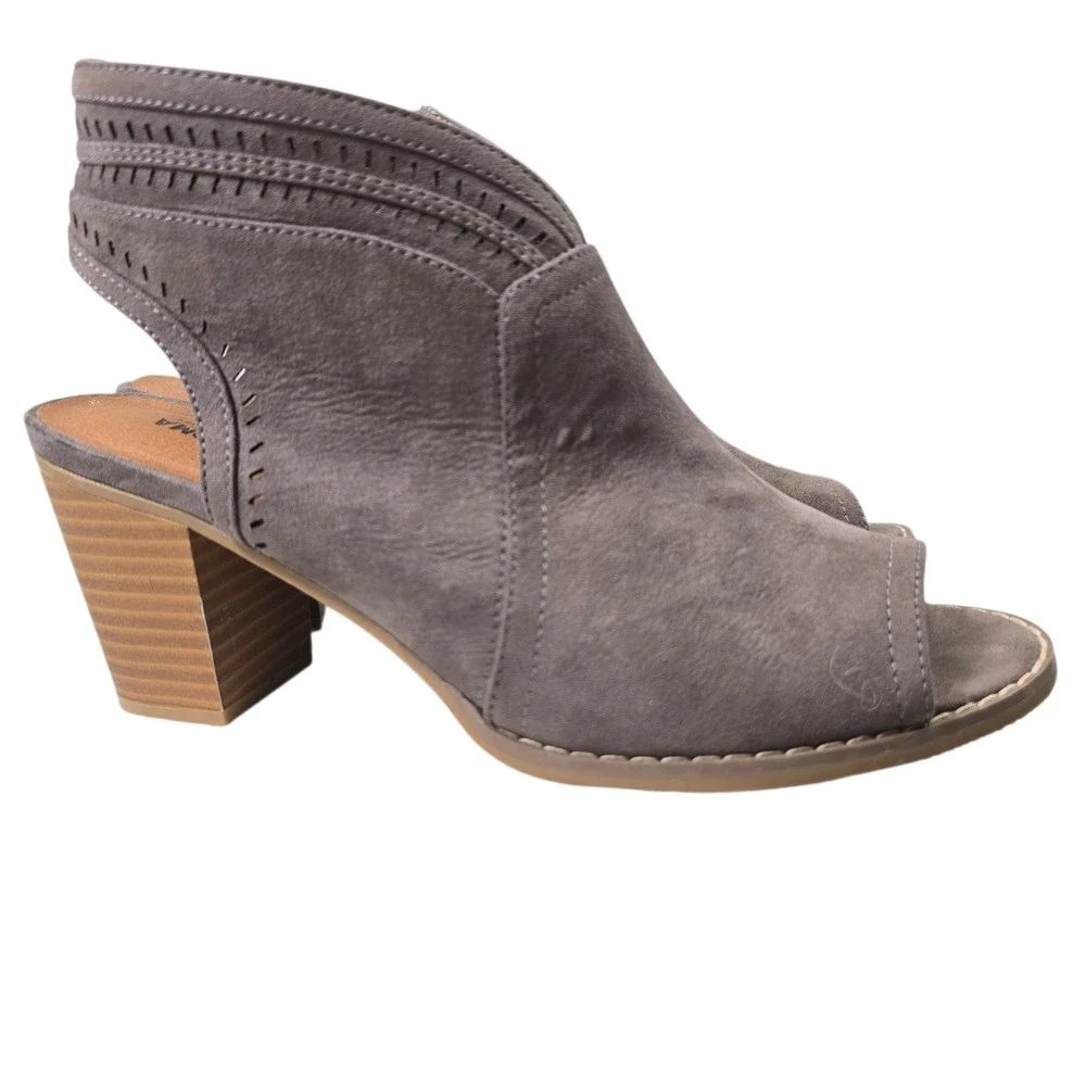Sonoma Women's Taupe Gray Faux Suede Peep Toe Heeled Booties‎ Ankle Boots
